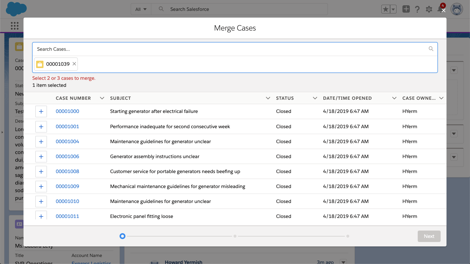 SF MergeCases Search CaseNumber Subject