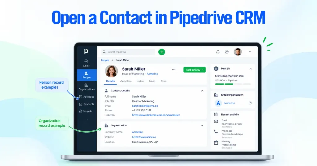 Open a Contact in Pipedrive CRM