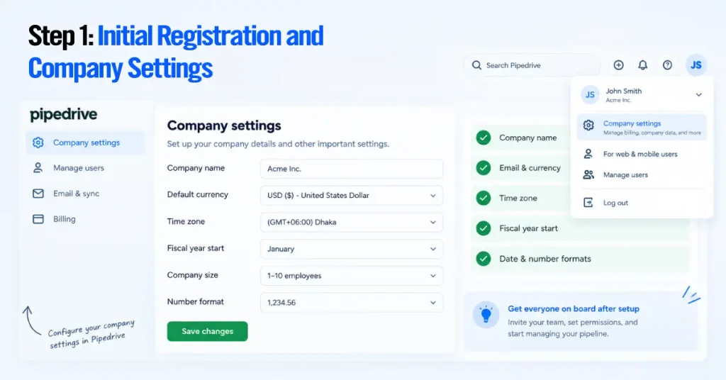 Initial Registration and Company Settings